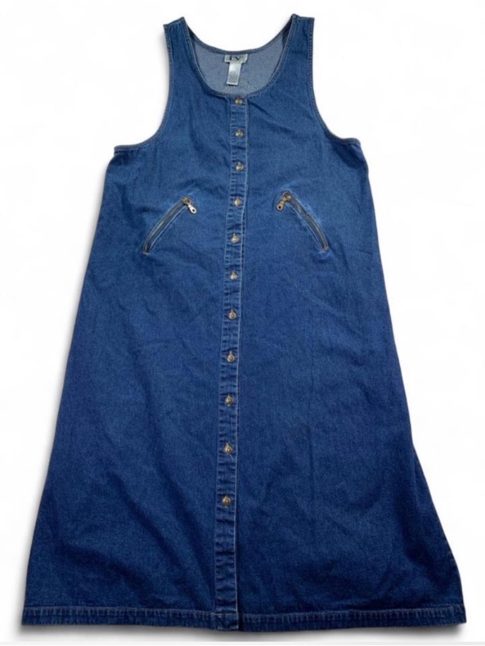 Original Ty2 90s Vintage Button-Front Denim Jumper Dress Deep Blue Buttermom XL